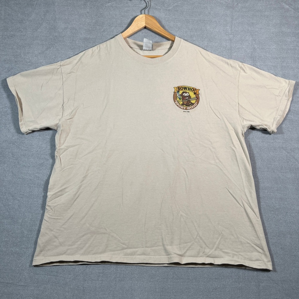 Hanes Beefy-T SOWHO Sport Wood Graphic Tee Mens XL Beige Cotton